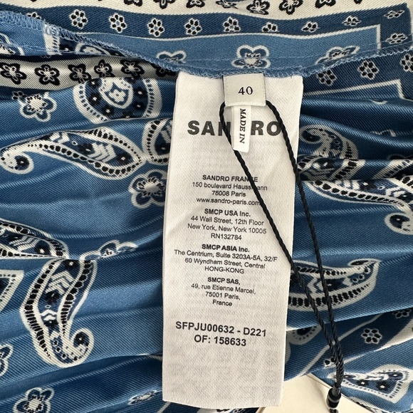NWT $325 Sandro Blue/White Leianne Pleated Skirt Size 40/US 8 - Picture 9 of 11